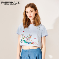 马克华菲女装 2019夏T恤文艺刺绣优雅气质短袖