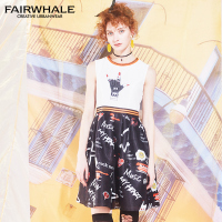 【商场同款】马克华菲女装2019夏季无袖印花收腰连衣裙