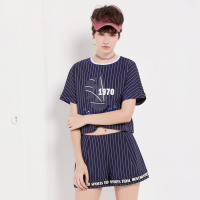 马克华菲女装2019新款条纹短袖T恤+短裤休闲套装