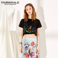 马克华菲女装2019夏T恤文艺刺绣简约短袖