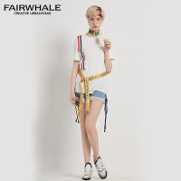 马克华菲女装2019夏新款白色短袖T恤女学生显瘦韩版百搭chic白t