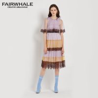 马克华菲女装2019纱裙子蕾丝拼接连衣裙仙 显瘦温柔风长裙