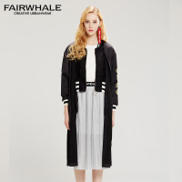 马克华菲女装2019中长款刺绣外套 棒球风圆领韩版夹克