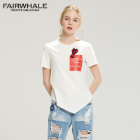 马克华菲女装2019夏季短袖印花英文上衣百搭T恤