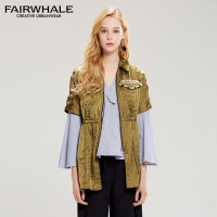 马克华菲女装2019新款军绿色外套女 收腰复古薄上衣军装风