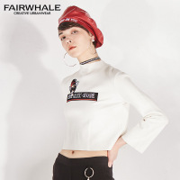 马克华菲女装2019卡通超短款针织衫修身韩版内搭上衣
