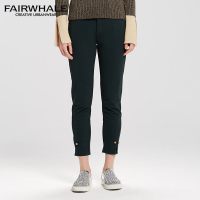 马克华菲女装2019夏季新款休闲百搭长裤 铆钉直筒裤