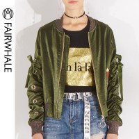 马克华菲女装2019春季蝴蝶结长袖棒球领夹克外套