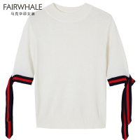 马克华菲女装2019新极简柔和活力撞色系带气质优雅针织套头衫