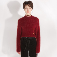 马克华菲女装简约百搭圆领长袖针织衫女式毛衣