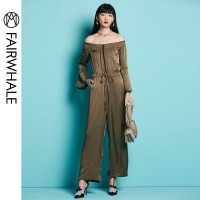 马克华菲女装2019夏五分袖一字领连体裤工装连体裤女