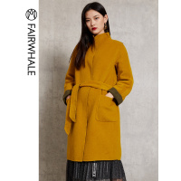 马克华菲女装2018冬季中长款腰带双面毛呢大衣