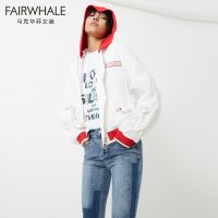 马克华菲女装2019秋新惹眼酷感趣味刺绣帅气柔软连帽夹克