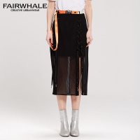 王艺同款马克华菲女装2019夏季裙女夏半身裙 黑色半身裙