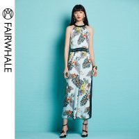 马克华菲女装印花雪纺高腰连体裤夏装2019新款时尚阔腿裤连衣裤子