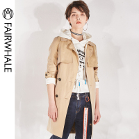 马克华菲女装2019春季新款女式韩版中长款双排扣风衣外套