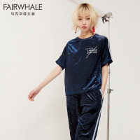 马克华菲女装字母编带复古丝绒活力套头衫 酷酷的女装