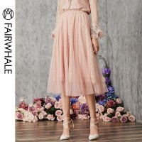 马克华菲女装新款韩版裙子女半身裙a字裙纱百褶裙纱裙