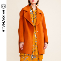 马克华菲女装2018冬中长款双面毛呢大衣焦糖色廓形大衣外套女