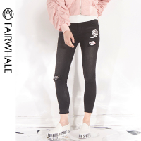 马克华菲女装牛仔裤2019春新款韩版高腰黑色冬季紧身小脚裤子