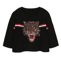 马克华菲女装2019秋季老虎头贴布长袖圆领针织衫 套头衫