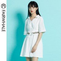 马克华菲女装2019夏短袖连衣裙 polo连衣裙女收腰显瘦