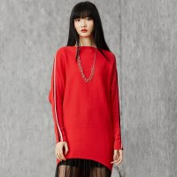 马克华菲女装2019秋新运动休闲潮流单品纯色简约竖条针织套头