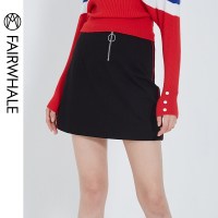 马克华菲女装2019秋新学院简约竖条韩范A字半裙