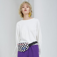 马克华菲女装2019秋新宽松休闲灯笼袖系带简约套头衫