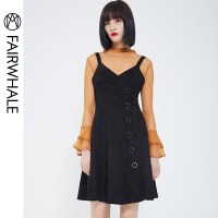 马克华菲女装2019夏背带修身连衣裙学生韩版女连衣裙女修身