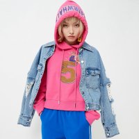 马克华菲女装2019秋新款牛仔外套女磨白水洗流苏破洞牛仔短款外套