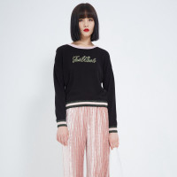 马克华菲女装2019秋新纯色字母休闲学院减龄青秋亮丝套头针织