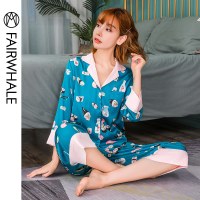 马克华菲女装2019夏家居服女可爱长袖睡衣和服女套装