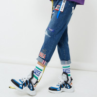 马克华菲女装社会女破洞牛仔裤女韩版学生 bf 百搭长裤