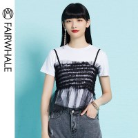 马克华菲女装2019夏季女装圆领T恤简约基本款纯色短袖