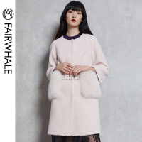 马克华菲女装2019冬复合羊羔毛绒拼接狐狸毛白色圆领大衣外套