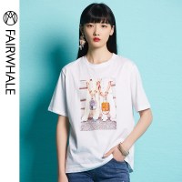 马克华菲女装2019夏装新款青春清新圆领情侣纯棉短袖