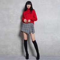 马克华菲女装2019冬高腰格子韩版百搭a字短裙裤显瘦裙子式短裤