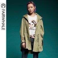 马克华菲女装2019秋风衣外套女 bf风宽松刺绣中国风工装外套