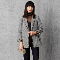 马克华菲女装 千鸟格豹纹西装 2019秋季新款双排扣外套