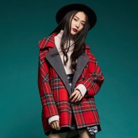 马克华菲女装 修身毛呢大衣 2019秋季新款长袖西装领千鸟格外套