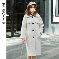 马克华菲女装2019冬季新款颗粒绒外套女中长款廓形显瘦大衣外套