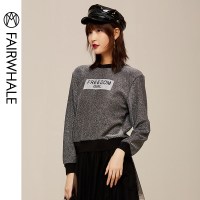 马克华菲女装2019秋长袖T恤女字母印花宽松上衣女卫衣韩版