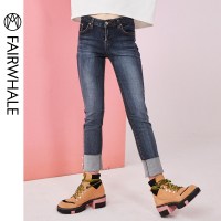 马克华菲女装2019秋牛仔裤女磨白修身显瘦牛仔裤小脚裤女