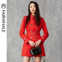 马克华菲女装 长袖潮流风衣 2019冬季新款中长款腰带双排扣外套