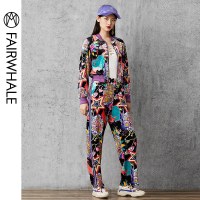 马克华菲女装2019秋季新款宽松休闲印花运动套装女嘻哈风两件套