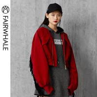 马克华菲女装2019秋新款灯芯绒外套女短款灯笼袖宽松外套夹克