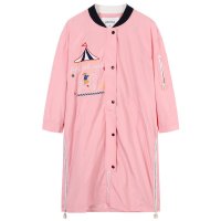 马克华菲女装 长袖潮流风衣 2019秋季新款中长款粉色卡通拉链风衣