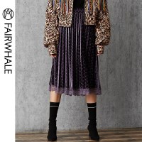 马克华菲女装 百褶半身裙 2019秋季新款松紧腰千鸟格裙