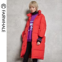 马克华菲女装保暖羽绒服chic外套白鹅绒面包服中长款